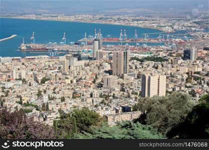 Scenic landscape view of the city of Haifa - a port city in Israel