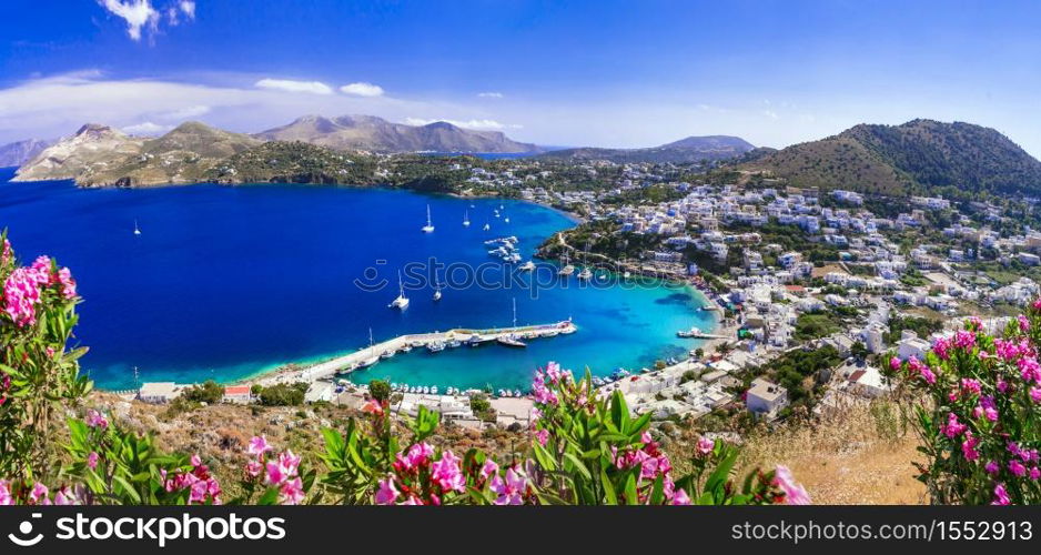 Scenic Leros island. Dodekanese. beautiful view of Panteli village and beach. Greece. Greece travel - Leros island, Panteli village. Dodecanese