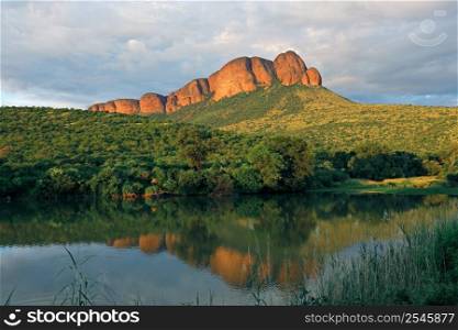 Scenic mountain landscape with water reflection, Marakele National Park, South Africa