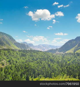 scenic mountains, meadows and blue sky