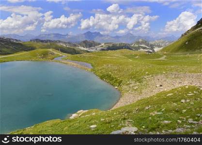 scenic nature with beautiful lake in alpine mountain in France . scenic nature with beautiful lake in alpine mountain