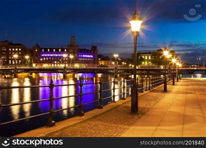 Scenic night view of the Old Town (Gamla Stan) in Stockholm, Sweden