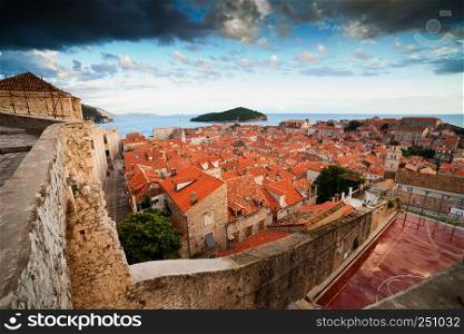 Scenic Old Town of Dubrovnik historic architecture, view from above, Croatia, Dalmatia region.