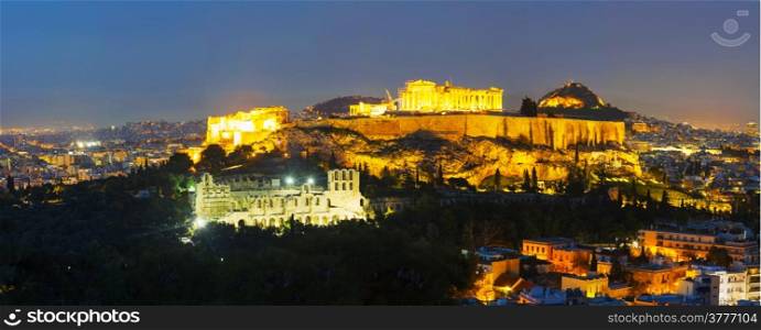 Scenic overview of Athens with Acropolis in the night