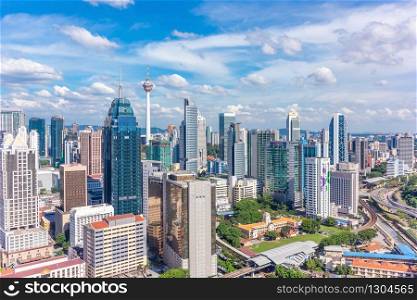 Scenic panoramic aerial view of Kuala Lumpur cityscape skyline, morning scene, Malaysia