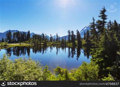 Scenic Picture lake with mount Shuksan reflection in Washington, USA