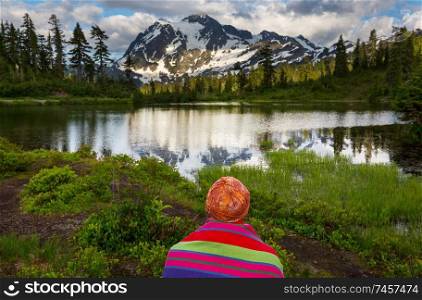Scenic Picture lake with mount Shuksan reflection in Washington, USA