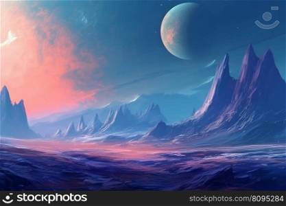 Scenic planet landscape. Galaxy surface. Generate Ai. Scenic planet landscape. Generate Ai