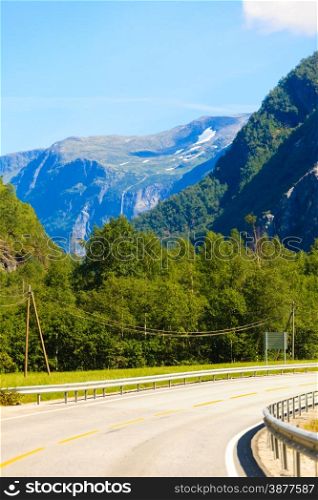 Scenic road through mountains in Norway Scandinavia.