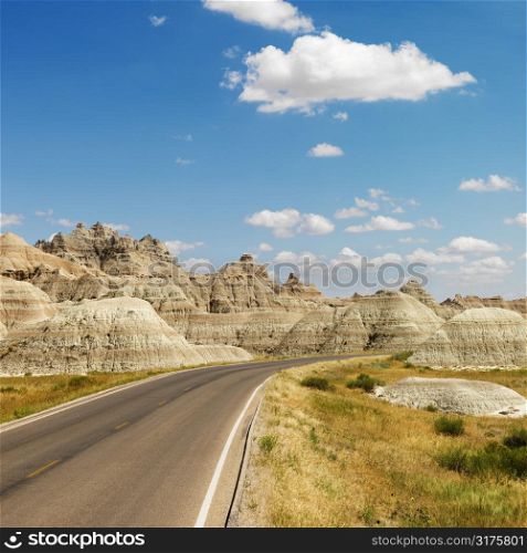 Scenic roadway in Badlands National Park, North Dakota.