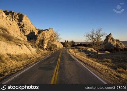 Scenic roadway in Badlands National Park, South Dakota.