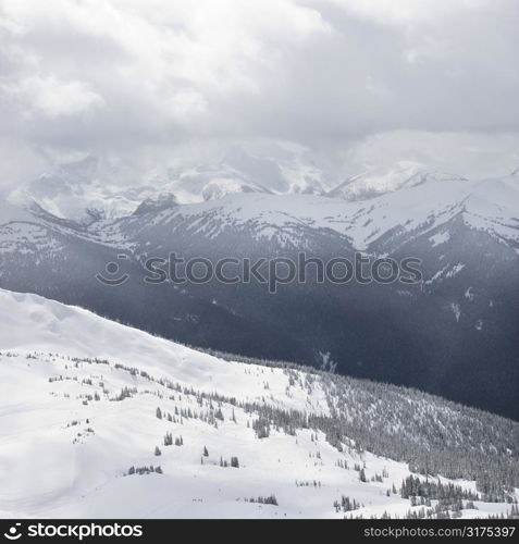 Scenic shot of moutain peaks in Whistler, Canada.