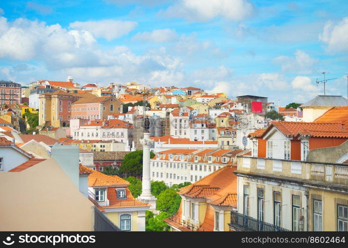 Scenic skyline with Lisbon tiled rooftops and traditional architecture, Portugal