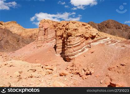 Scenic striped rocks in stone desert
