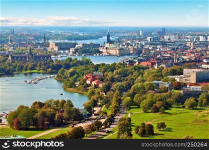 Scenic summer aerial panorama of Stockholm, Sweden
