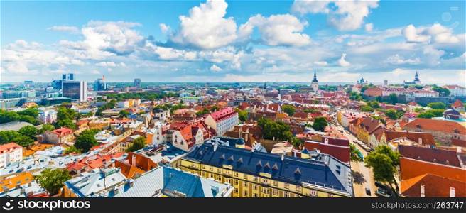 Scenic summer aerial panorama of the Old Town architecture in Tallinn, Estonia