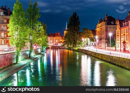 Scenic summer evening view of the Old Town ancient medieval architecture with buildings and houses in Strasbourg, France