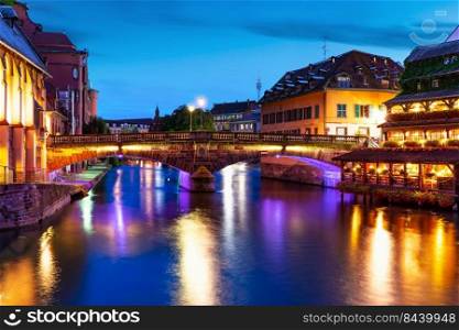 Scenic summer evening view of the Old Town ancient medieval architecture with buildings and half-timber houses in Strasbourg, France
