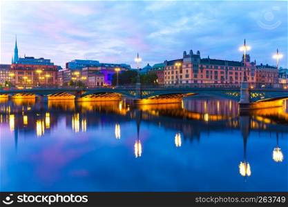Scenic summer evening view of the Vasa Bridge (Vasabron) in the Old Town (Gamla Stan) in Stockholm, Sweden