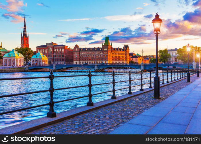 Scenic summer sunset in the Old Town (Gamla Stan) in Stockholm, Sweden