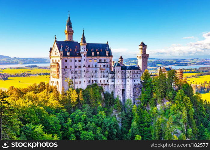 Scenic summer view of anceint Neuscwanstein Castle, Bavaria, Germany