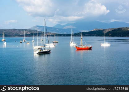 Scenic summer view of boats and yachts in Poros, Greece