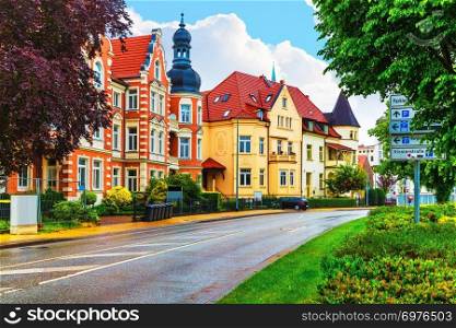 Scenic summer view of old traditional architecture in the Old Town of Schwerin, Mecklenburg region, Germany