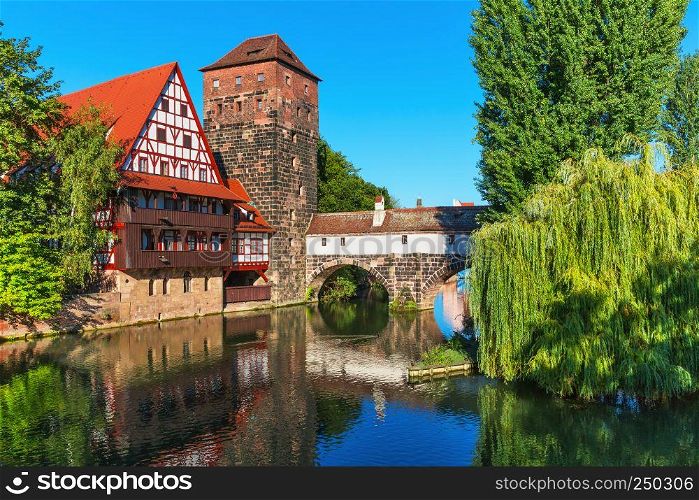 Scenic summer view of the Old Town architecture in Nuremberg, Germany