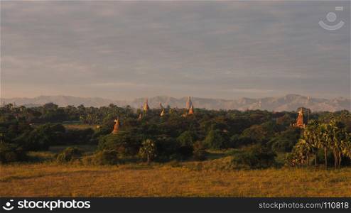 Scenic sunrise above bagan in Mandalay Region of Myanmar, Bagan is an ancient city with thousands of historic Buddhist