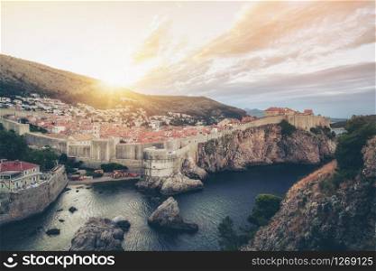 Scenic sunrise at Dubrovnik Old Town, in Dalmatia, Croatia, the prominent travel destination of Croatia. Dubrovnik old town was listed as UNESCO World Heritage Sites in 1979.