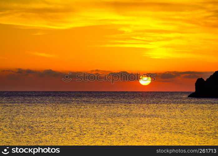 Scenic sunrise or sunset over sea surface, Greece. Sunrise or sunset over sea surface