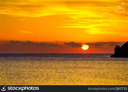 Scenic sunrise or sunset over sea surface, Greece. Sunrise or sunset over sea surface