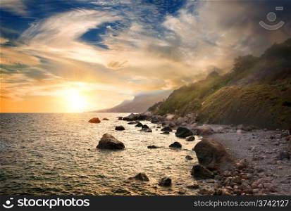 Scenic sunset at Black Sea in Crimea