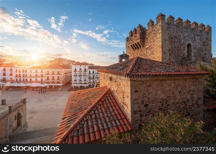 Scenic sunset in the medieval city of Caceres, Spain. High quality photo. Scenic sunset in the medieval city of Caceres, Spain.