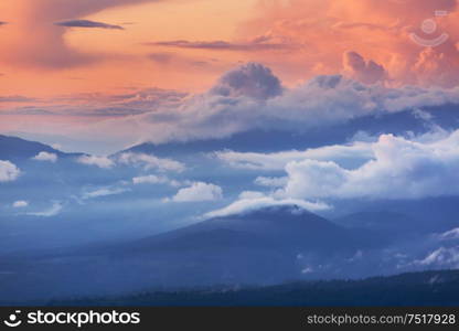 Scenic Sunset in the mountains. Autumn season.