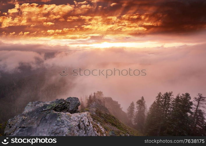 Scenic Sunset in the mountains. Autumn season.