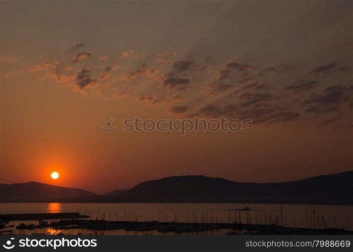 Scenic sunset over the sea in Sardinia