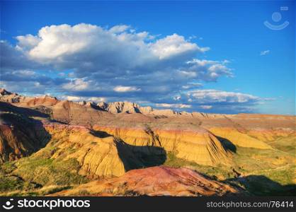 Scenic view at Badlands National Park, South Dakota, USA on acloudy day