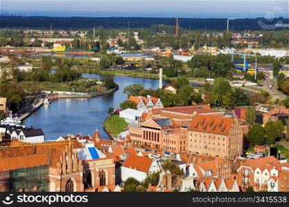 Scenic view from above over the city of Gdansk (Danzig) in Poland