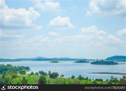 Scenic view mountains, islands and forests. Sky is cloudy. During the day, Thailand