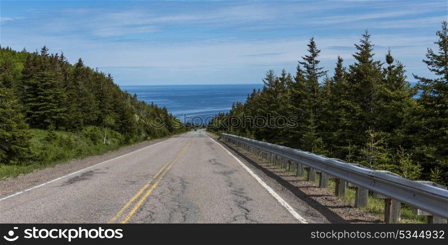 Scenic view of a coastal road, Cabot Trail, Cape Breton Highlands National Park, Cape Breton Island, Nova Scotia, Canada