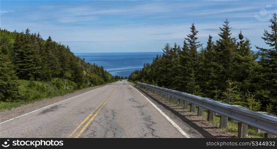 Scenic view of a coastal road, Cabot Trail, Cape Breton Highlands National Park, Cape Breton Island, Nova Scotia, Canada