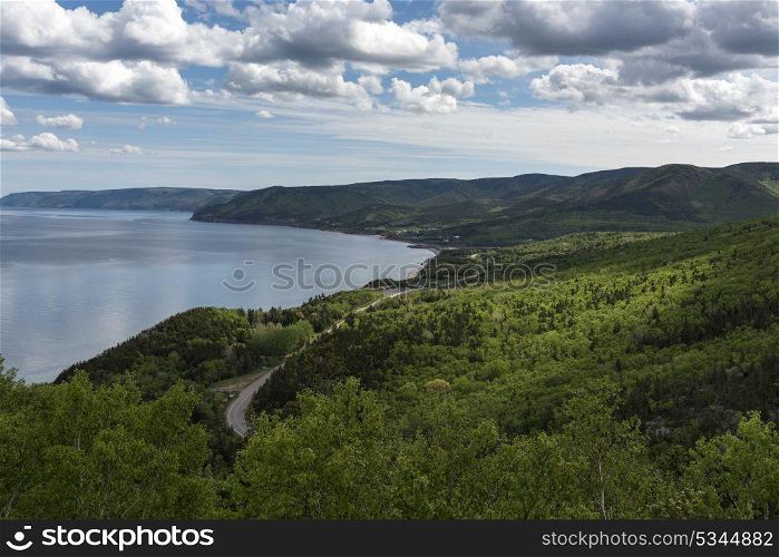 Scenic view of a coastal road, Pleasant Bay, Cape Breton Highlands National Park, Cape Breton Island, Nova Scotia, Canada