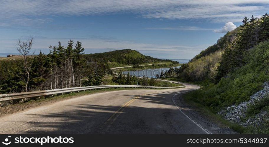 Scenic view of a coastal road, Pleasant Bay, Cape Breton Highlands National Park, Cape Breton Island, Nova Scotia, Canada