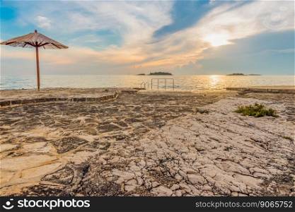 Scenic view of beautiful sunset above the Adriatic sea, Croatia. View of beautiful sunset above the Adriatic sea