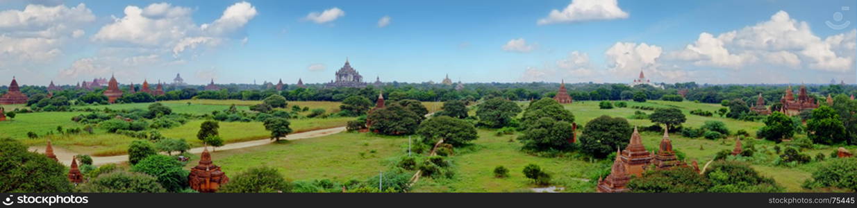 Scenic view of buddhist temples in Bagan , Myanmar