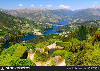 scenic view of Cavado river and Peneda-Geres National Park in northern Portugal.