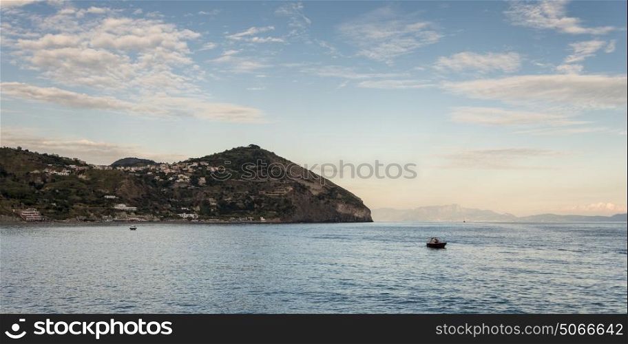 Scenic view of coastal town, Sant'Angelo, Ischia Island, Campania, Italy