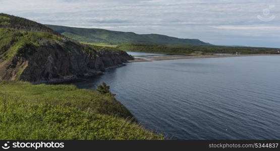 Scenic view of coastline, Cabot Trail, Cape Breton Highlands National Park, Cape Breton Island, Nova Scotia, Canada