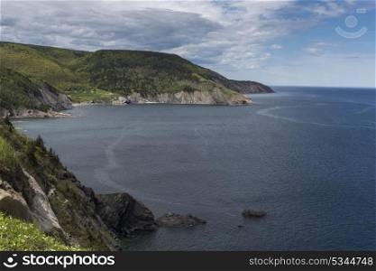 Scenic view of coastline, Meat Cove, Cape North, Cabot Trail, Cape Breton Island, Nova Scotia, Canada